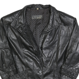 Womens Black Leather Jacket S Button Closure Long Sleeve Classic Fit Plain