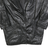 Womens Black Leather Jacket S Button Closure Long Sleeve Classic Fit Plain