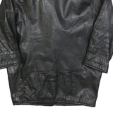 Womens Black Leather Jacket S Button Closure Long Sleeve Classic Fit Plain