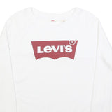 LEVI'S Womens White Cotton Blend Crew Neck Sweatshirt L Logo Print Casual