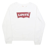 LEVI'S Womens White Cotton Blend Crew Neck Sweatshirt L Logo Print Casual