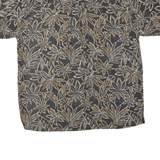 Mens Black & Brown Floral Cotton Blend Shirt L Casual Short Sleeve Summer