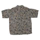 Mens Black & Brown Floral Cotton Blend Shirt L Casual Short Sleeve Summer