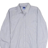 LOOPS Mens Blue & White Striped Shirt L Classic Cotton Blend Button Collar Long