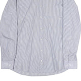 LOOPS Mens Blue & White Striped Shirt L Classic Cotton Blend Button Collar Long