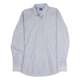 LOOPS Mens Blue & White Striped Shirt L Classic Cotton Blend Button Collar Long