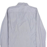 LOOPS Mens Blue & White Striped Shirt L Classic Cotton Blend Button Collar Long