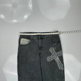 Sacred Ground Raw Blue Graphic Jeans - 34W 30L Grey Cotton