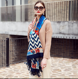 Anyyou 100% Merino Wool Blue Chevron Neck Wrap Silk Satin Large Winter Scarf Pashmina Shawl Bandana Perfect For Women Ladies Fashion Style