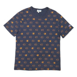 CHAMPION Mens Blue & Orange Graphic T-Shirt M Short Sleeve Crew Neck Branded