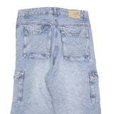HTT Mens Shorts Blue Cargo Patchwork M W30 Casual Streetwear Denim Style