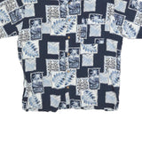 PURITAN Mens Blue & White Pattern Cotton Blend Shirt L Hawaiian Casual