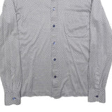 LAVIN Mens White & Navy Patterned Shirt M Smart Casual Long Sleeve Fashion