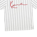 KARL KANI Mens White Black Pinstriped Signature T-Shirt XS Short Sleeve Crew