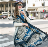 Anyyou 100% Pure Merino Wool Blue Tiki Pattern Stylish Poncho Winter Large Scarf With Trendy Pashmina Shawl Bandana For Womenfashion Design