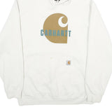CARHARTT Mens White Hoodie L Cotton Blend Pullover Hooded Sweatshirt