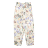 Womens Relaxed Fit Cream Floral Cotton Blend Trousers W28 L28 Summer Casual