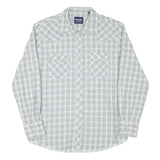 WRANGLER Mens Green & White Checked Western Shirt L Cotton Blend Long Sleeve
