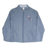 Womens Blue Polyester Blend Zip Jacket XL Plain Floral Embroidered Casual