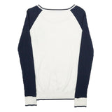 GIORGIO DI MARE Womens White & Navy Patterned Crew Neck Jumper L Cable Knit
