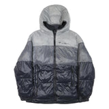 CHAMPION Mens Grey & Navy Puffer Jacket M Polyester Blend Zip Hooded Casual