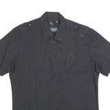 G-STAR Mens Black Pinstripe Shirt XL Cotton Blend Casual Short Sleeve Button