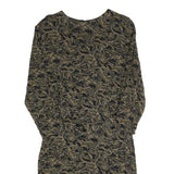Womens Black & Beige Printed Day Polyester Dress S Abstract Pattern Long Sleeve