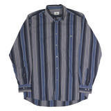 LACOSTE Mens Blue & Grey Stripe Cotton Blend Button-Down Shirt M Classic