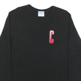CHAMPION Mens Black Long Sleeve Crew Neck Cotton Blend L Logo T-Shirt