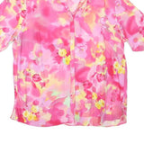 CALANIA Womens Pink Yellow Floral Short Sleeve Button Neck Top UK 16 Summer