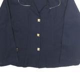 Womens Navy Blue Basic Top Long Sleeve Collar M Cotton Blend Casual