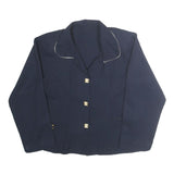 Womens Navy Blue Basic Top Long Sleeve Collar M Cotton Blend Casual