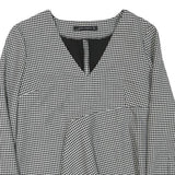 ZARA Womens Black & White Check Printed Blouse Long Sleeve V-Neck L Peplum