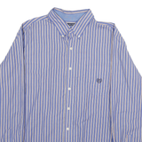CHAPS Mens Blue & Cream Striped Shirt XL Button Down Cotton Blend Classic