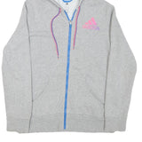 ADIDAS Womens Grey Pink Purple Full Zip Hoodie L Cotton Blend Casual Activewear