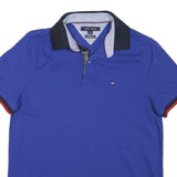 TOMMY HILFIGER Mens Blue Navy & Red Short Sleeve Polo Shirt S Cotton Blend