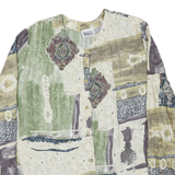 SERGIO DI LAURENTI Womens Green & Beige Printed Long Sleeve Button Neck Top L