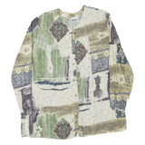 SERGIO DI LAURENTI Womens Green & Beige Printed Long Sleeve Button Neck Top L