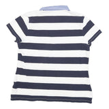 TOMMY HILFIGER Womens Blue & White Stripe Short Sleeve Polo Shirt XL Lace Up