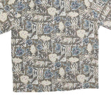Mens Brown Beige Pattern Cotton Blend Shirt M Casual Summer Beachwear