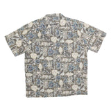 Mens Brown Beige Pattern Cotton Blend Shirt M Casual Summer Beachwear