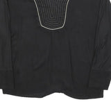 MONSOON Womens Black Cotton Blend V-Neck Long Sleeve Top S Embroidered Detail