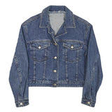Womens Blue Denim Button Jacket S Cotton Blend Classic Casual Outerwear