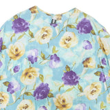 Womens Blue & Yellow Floral Rounded Neck Short Sleeve Top L L Polyester Blend