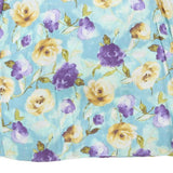 Womens Blue & Yellow Floral Rounded Neck Short Sleeve Top L L Polyester Blend