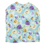 Womens Blue & Yellow Floral Rounded Neck Short Sleeve Top L L Polyester Blend