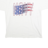 SOFFES CHOICE Mens White Navy Graphic T-Shirt L Short Sleeve Crew Neck Cotton