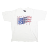 SOFFES CHOICE Mens White Navy Graphic T-Shirt L Short Sleeve Crew Neck Cotton