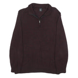 CALVIN KLEIN JEANS Mens Maroon Plain Pullover Half Zip Cotton Jumper M