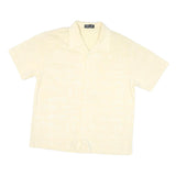 YMLA Mens Cream Rayon Shirt L Casual Short Sleeve Button Collar